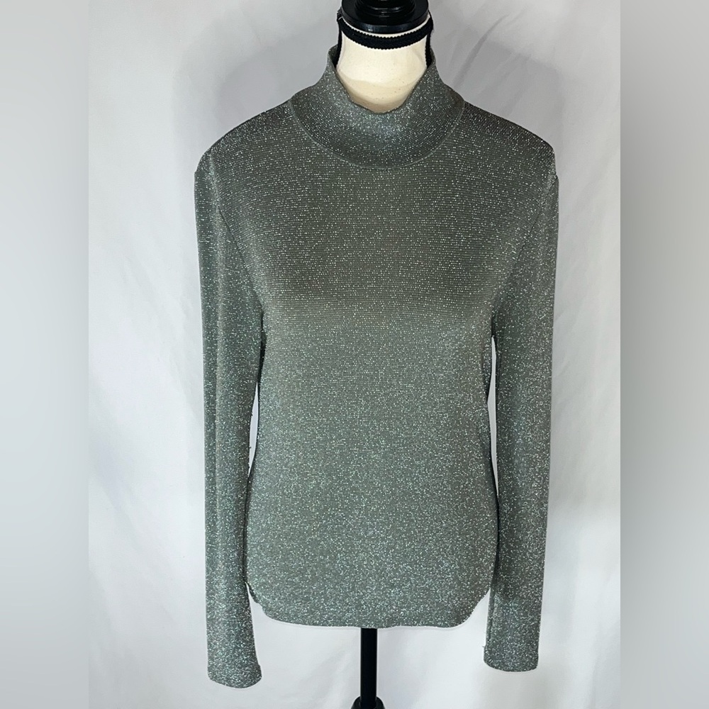 Ralph Ralph Lauren Vintage 90s Metallic Silver Mock Neck Shimmer Top Y2K Medium